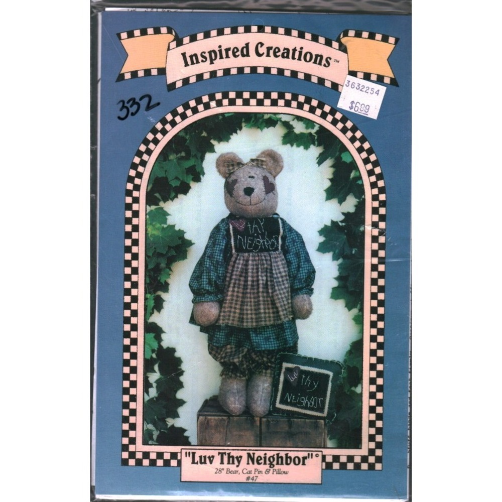 Inspired Creations Luv Thy Neighbor 28 Bear Cat Pin Pillow Sewing Pattern 332